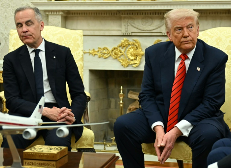 Mark Carney et Donald Trump dans le bureau ovale de la Maison Blanche le 6 mai 2025 ( AFP / Jim WATSON )